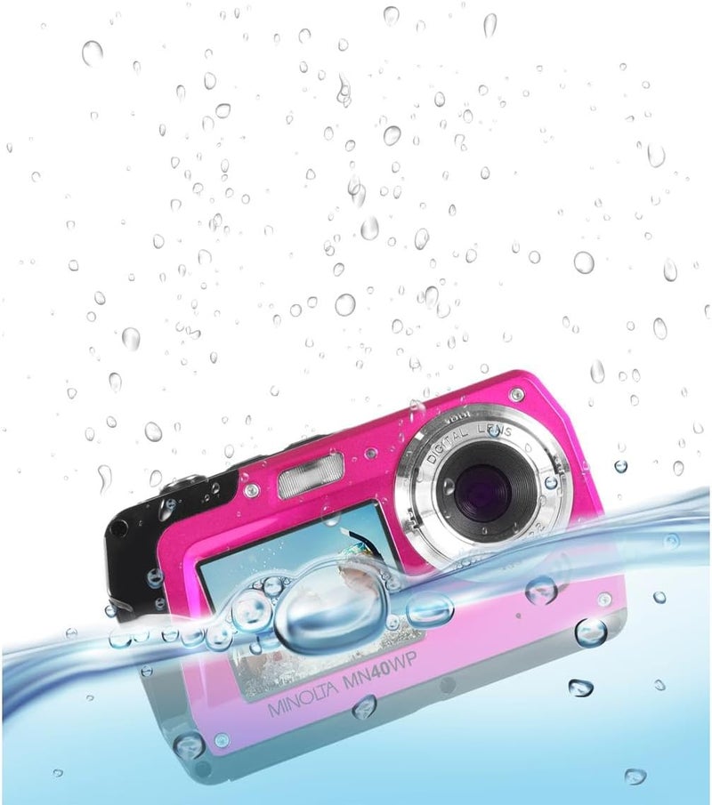 Minolta MN40WP 48MP Waterproof Digital Camera – Dual LCD Screens, 2.7K QHD Video, 16x Digital Zoom, Anti-Shake, Face Detection, 10ft Waterproof (Pink) - Image 4